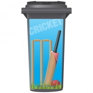 Cricket Bat And Wickets Wheelie Bin Sticker Panel